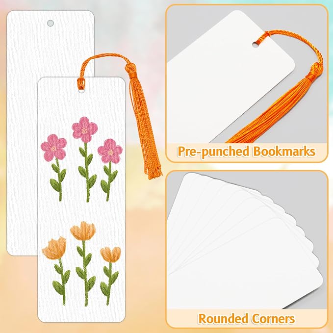 DSYIL 50 Sets Watercolor Paper Bookmarks with Tassels, Blank Book Marks Making Kit, Heavyweight Watercolor Paper Cards Bulk for Classroom Projects and DIY Craft, 5.5 x 2 Inches