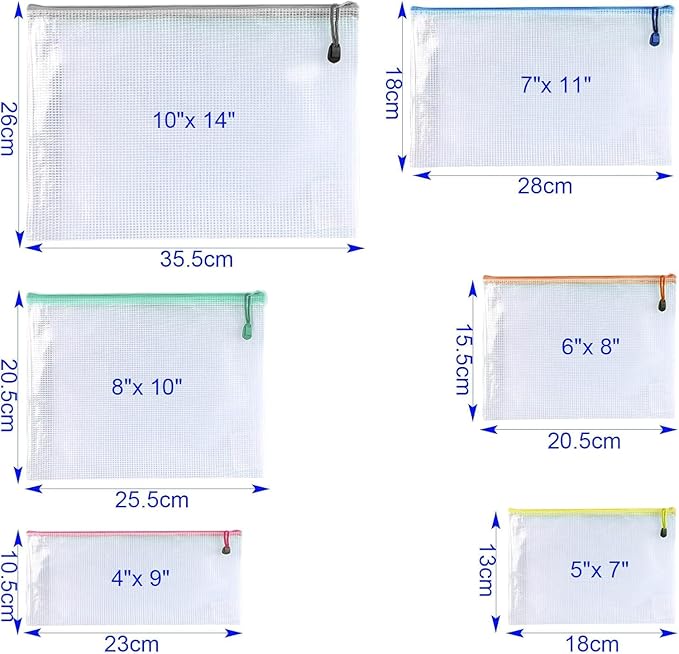 Niziting-20 Pcs,4"x 6",Plastic Mesh Zipper Pouch Document Folders Bag Zipper Zip File Folders for Office Supplies, Travel,Organizing Storage (4"x 6" inch, Multicolor)