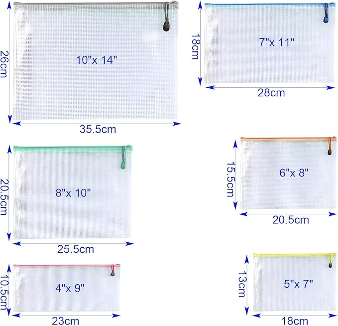Niziting-Plastic Mesh Zipper Pouch Document Folders Bag Zipper Zip File Folders for Office Supplies, Travel,Organizing Storage (15 Pcs,9"x 12", Multicolor)