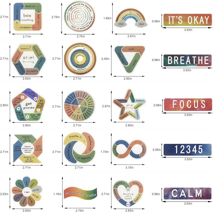 20PCS Sensory Stickers for Anxiety Relief & Mindfulness,Boho Breathing Calm Strips & Textured Fidget Stickers for Mood,Desk Fidget Tools for Classroom, Office & Mental Health