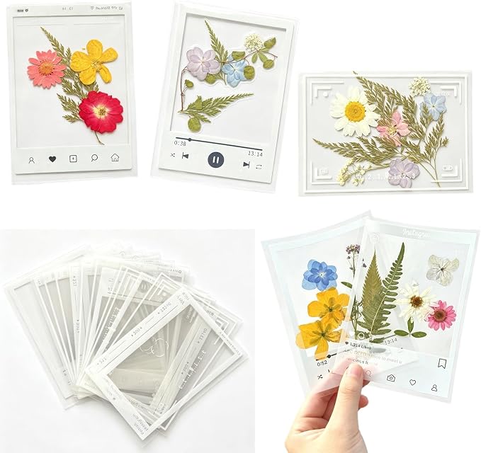Transparent Dried Flower Bookmarks, 40Pcs DIY Handmade Dried Flower Bookmark kit, Clear Acrylic Photo Frame Page Markers for Reading Lovers, Adults and Kids, 20 Designs, 3.9" x 5.5" (40, PCS)