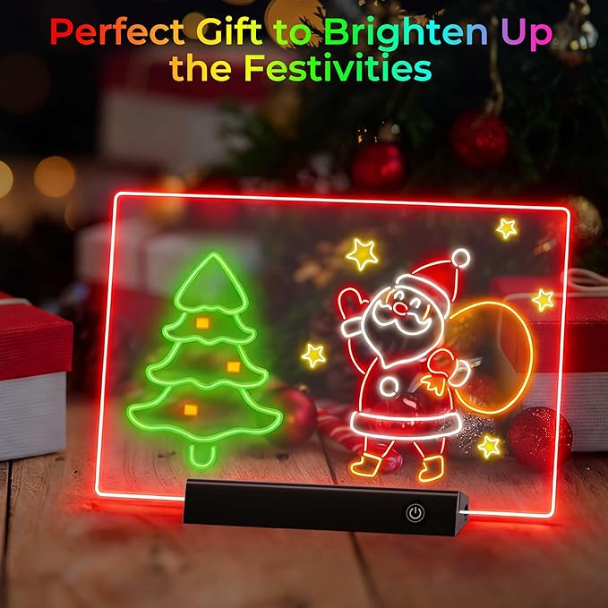 Rechargeable 11.8”×7.9” Glow Doodle LED Note Board with Colors,2 Modes&7 Colors with Remote Control,LED Drawing Board for Office/Café/Home Decor&Message,Birthday/Easter/Holiday Gifts,Black