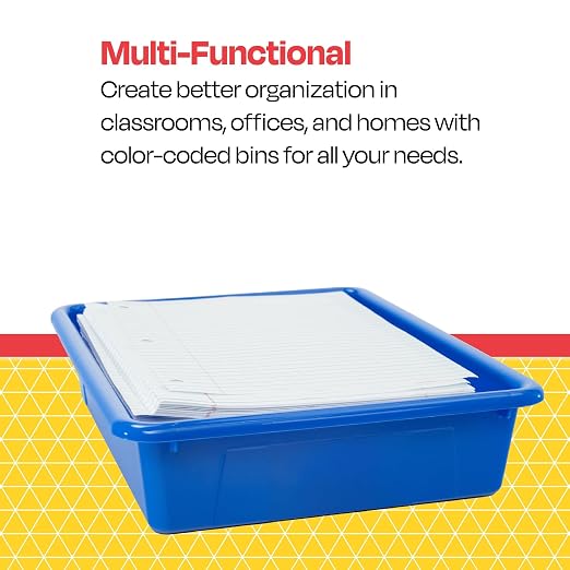 School Smart Sturdy Plastic Storage Tray, Multifunctional Design for Classroom, Home, and More, Letter Size, Blue