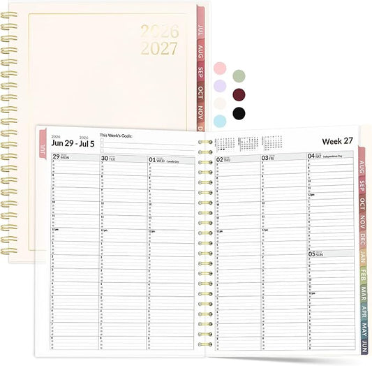 Forvencer Appointment Book Planner 2026-2027, Daily Weekly Monthly Calendar Planner (Jul 2026-Jun 2027), 8.5"X11" Hourly Agenda with 15-Min Slots, Flexible Cover Office School Organizer, A4, Beige