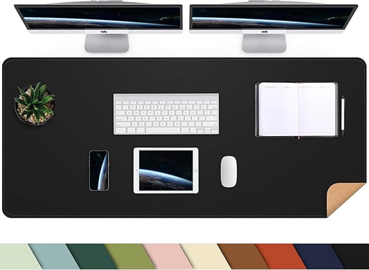 AFIING Cork Desk Mat 55" x 17", Dual-Sided Natural Cork & PU Leather Desk Pad, Non-Slip Waterproof Large Mouse Pad for Office, Home & Gaming (Black)