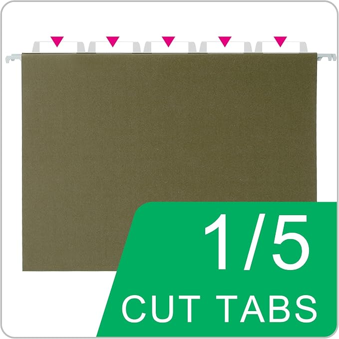 VZCPYTPM 25 Packs Hanging File Folders,Standard Green File Folders for Filing Cabinet,1/5 Adjustable Tabs & Labels,Bulk File Organizer for Office,School,Home