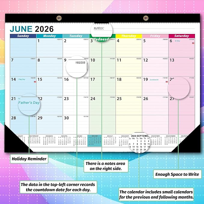 2026-2027 Calendar, Desk Calendar 2026-2027 from Jun 2026 to Dec 2027, Large 17" x 12" Wall Calendar Monthly Planner for Office Home, Teacher Desk Organizer Household Supplies