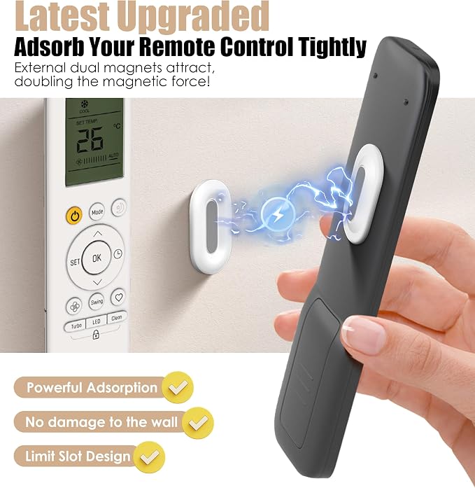 Magnetic Remote Control Holder Wall Mount, 2025 Upgraded Smaller & Stronger Magnetic Silicone Remote Control Organizer TV Remote Charger Holder Caddy Back of TV (White-4 Pack)