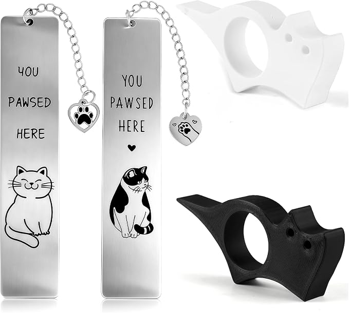 4Pcs Cat Bookmark Book Page Holder Funny Gifts for Men Women Cute Metal Book Mark Wood Thumb Book Page Holder Black Cat Reading Lover Gifts Accessories Unique Friend Coworker Teacher Birthday Gift