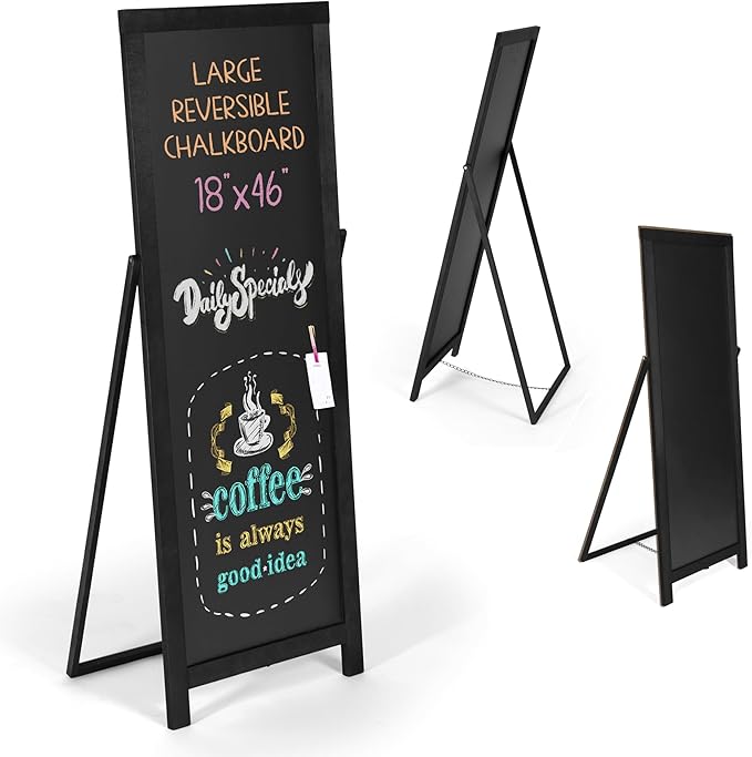 Ilyapa Chalk Board Sign Board 46" x 18" Black Large Reversible Chalkboard Signs Outdoor Menu Boards for Restaurant, A-Frame Sandwich Sidewalk Signs for Businesses, Food Truck Party or Wedding