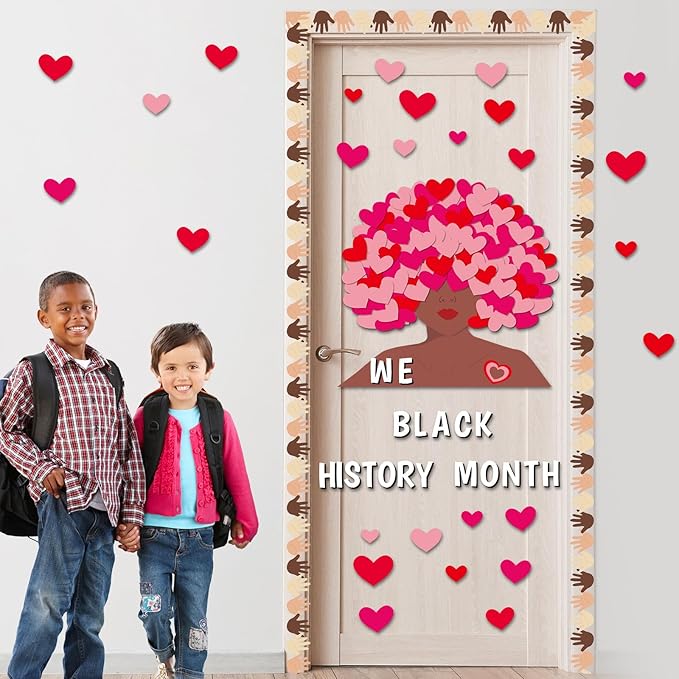 Black History Month Classroom Door Decorations We Love Black History Month Bulletin Board Set February Pink Red Heart Paper Cutouts for Valentine's Day Door Wall Chalkboard School Home Decor