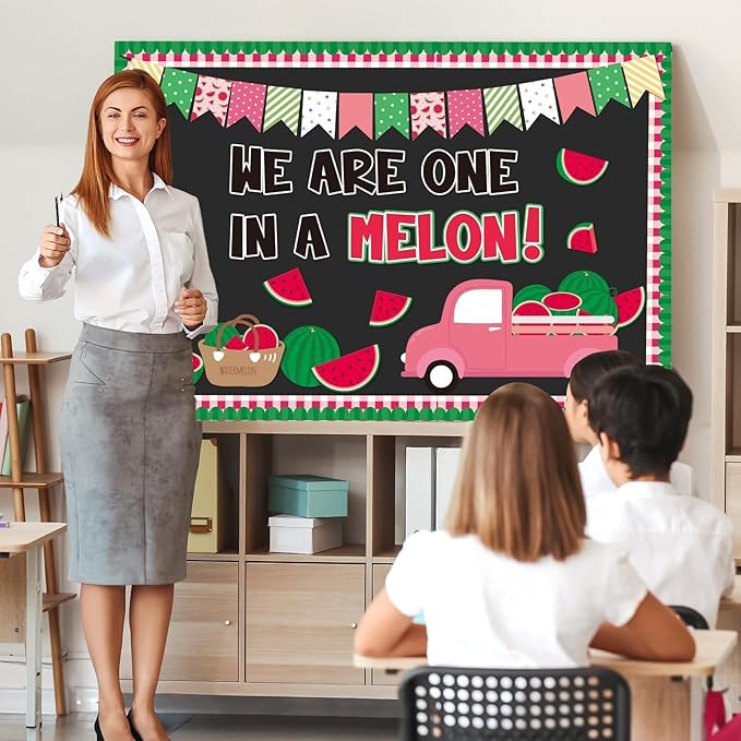 Justforjoyful Summer Watermelon Bulletin Board Set Watermelon Truck Classroom Decorations Back to School One in a Melon Bulletin Board Decor Summer Watermelon Cutouts for Shcool Nursery Decor