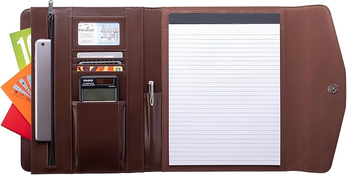 Case-It V.P Tri-Fold Business Meeting Padfolio | Professional Portfolio with Letter Size Writing Pad, Multiple Pockets, PAD-35 BRN