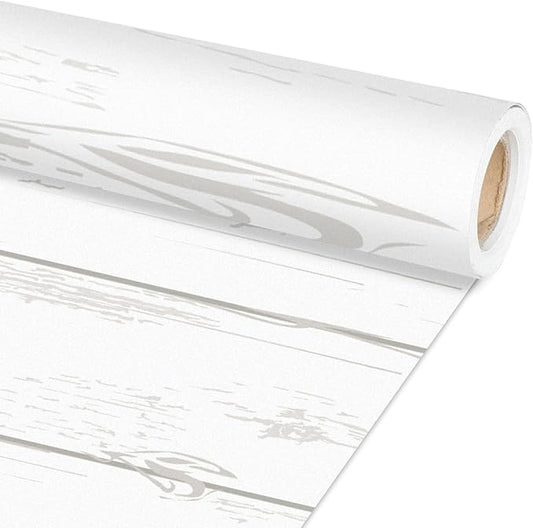 Qyeahkj White Wood Bulletin Board Paper Roll Wood Grain Bulletin Board Background Paper Fade Resistant Rustic Classroom Decoration Poster Craft Home Wall Education Decor Supplies 17.7in x 20ft
