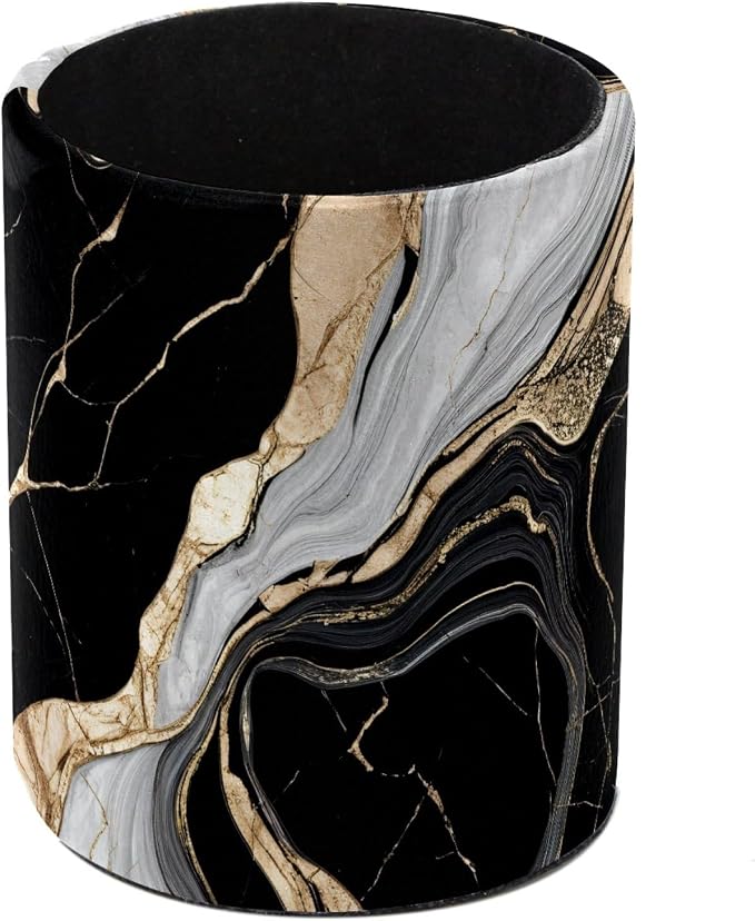 Leather Pen Holder for Desk, Black White Gold Marble Makeup Brushes Holder Pencil Cup Multifunctional Desktop Organizer Caddy for Home School Office Desk Accessories