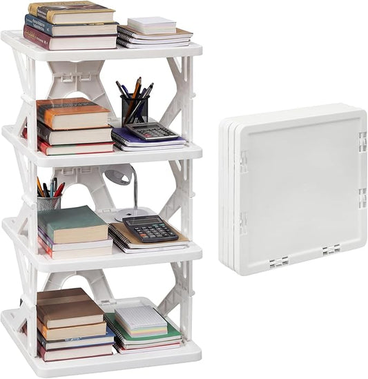 Lineshading 4 Tier Foldable Locker Organizer Shelf Foldable Storage Shelves Locker for School, Office, Gym Lockers, Dorm Room, Multi-Layer Shoe Gear Tower, Heavy-Duty No-Tool Portable Shelf(White)