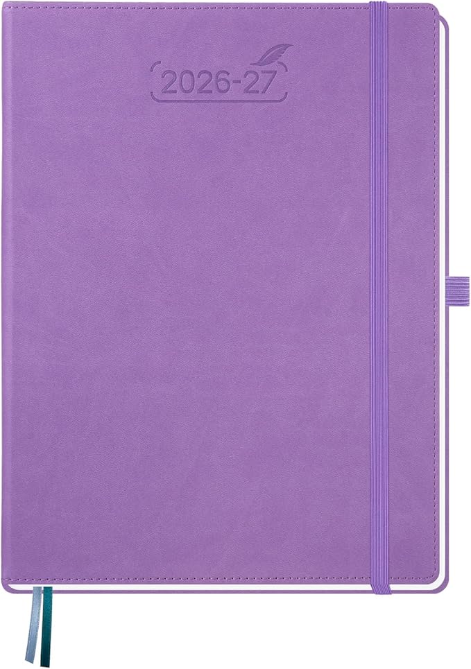 BEZEND Weekly Planner 2026-2027 (8.5" x 11") with Hourly Timeslots (Jul 26-Dec 27) 18 Months Academic Calendar & Monthly Tabs, Ideal for Students, Work & Home, PU Leather Hardcover -Lavender