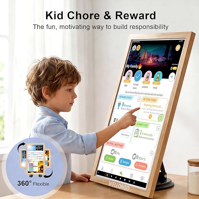 Smart Digital Calendar, 24” Electronic Planner with FHD Touch Screen & Remote Control, Electric Family Organizer with Chore Chart Google Play Customizable App, Desk Tablet with Camera