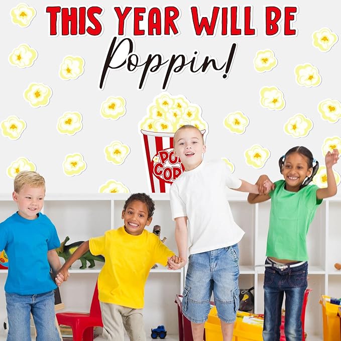 JarThenaAMCS 74 Pcs Popcorn Bulletin Board for Classroom Decorations DIY Crafts Movie Themed Paper Cutouts for Students Wall Popcorn Party Supplies Back to School Decor