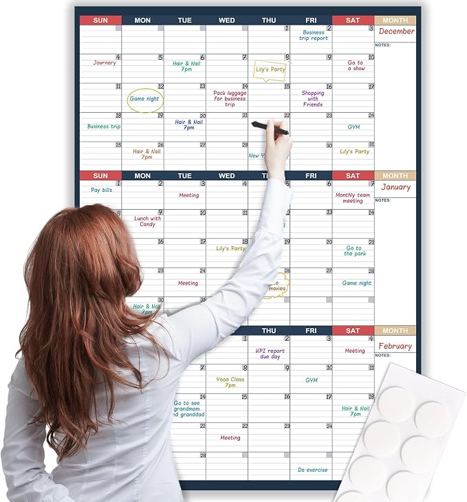Dry Erase Calendar for Wall - Undated 3 Month Wall Calendar, 28" x 40"(Vertical), Large Wall Calendar Dry Erase for Office, Home, School