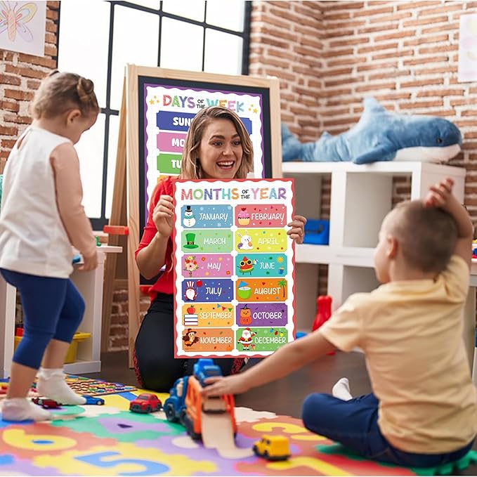 D4DREAM Days of The Week Poster for Kids - 2Pcs Laminated Months of the Year Poster for Classroom Decorations Toddler Learning Posters for PreK Kindergarten Homeschool Nursery Daycare Essentials
