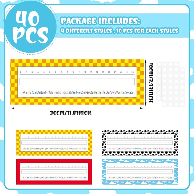 Tenceur 40 Pcs Name Plates for Classroom Desk Name Tags with Alphabet Colorful Desk Nameplates Cartoon Story Decor for School Table Cubbies (Modern)