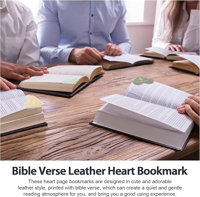 Kosiz 32 Pcs Bible Verse Leather Heart Bookmark Page Corner Book Marks Cute Leather Bookmark Clips for Women Reading Accessories for Home Office School Bookworm, 16 Colors