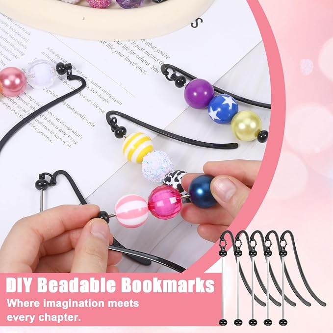 12Pcs Beadable Bookmarks, DIY Metal Bookmark Making Kit, Bar Blank Bookmarks to Decorate, Beadable Items, Modern Craft Jewelry Pendant Charm Gifts for Book Lovers Teacher Student Office Supplies