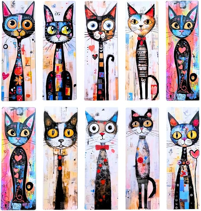 Cat Animals Bookmarks 10PC Cute Markers for Reading Women Gift Set Fun Cool Book Accessories Page Holders End of Year Student Gifts Bulk Graduation Ideas School Office Supplies for Teachers