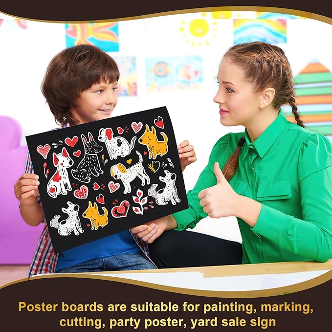 50 Pcs Black Poster Board Paper 11x14, ROOKEA Vision Boards Posterboard Bulk for School Projects Classroom Arts Craft Presentations Drawing Scrapbooking Blank Graphic Display
