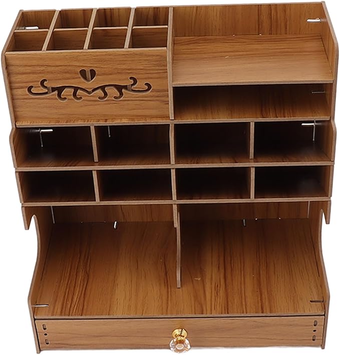 TOPINCN Wooden Office Desk Organizer for Desktop, Multi Functional Pencil Pen Holder Caddy Countertop Stationery Storage Box, Easy Assembly Home Office Art Supplies Table Organizer