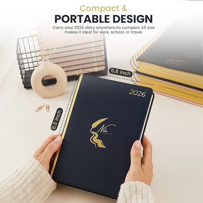 2026 Diary : A5 PU Leather 2026 Planner & Journal with Gift Box, Gold Foil Date, 336 Ivory Pages