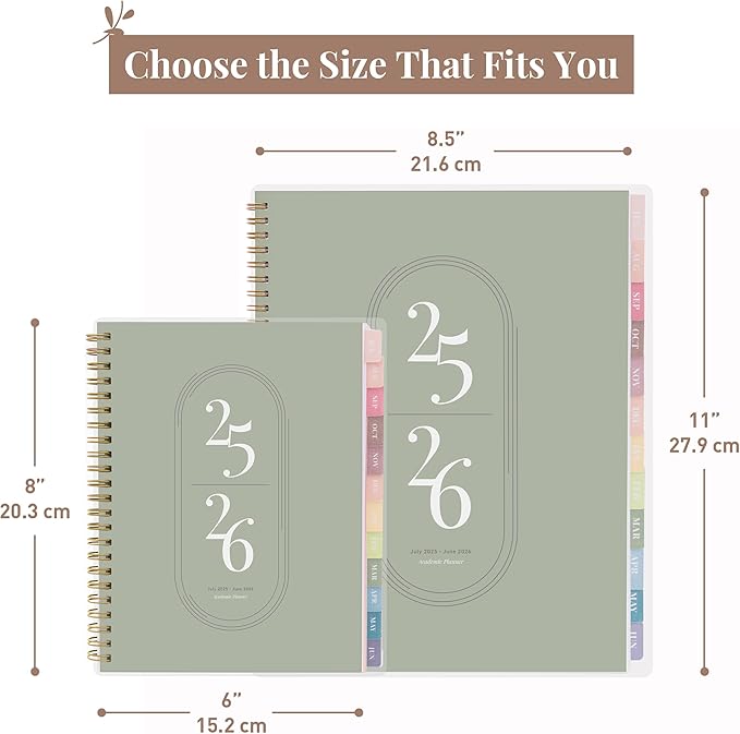 Rileys Academic Planner 2025-2026, Daily, Weekly & Monthly Planner, July 2025 - June 2026, Student Notes Pages, Twin-Wire Binding, Weekly Agenda for School & Work (8 x 6-Inches, Green)
