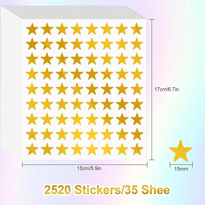 Star Stickers - 2520 PCS 0.6" Foil Star Metallic Stickers for Kids Reward & School Classroom Teacher Supplies