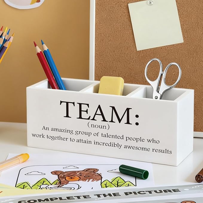 Team Gifts Pen Pencil Holder, Team Gifts for Coworkers Employees Wood Desk Organizer and Accessories, Coworker Gift Pen Holder Desk Organizer for Office Tabletop