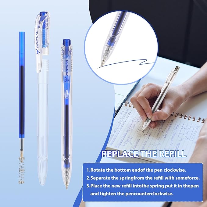 WY WENYUAN 12 Pcs Gel Pens, 1.0mm Bold Point Black & Red & Blue Pens, Quick Drying Gel Ink Pens for Smooth Writing, Retractable Ballpoint Pens for School, Office, Journaling, Note Taking