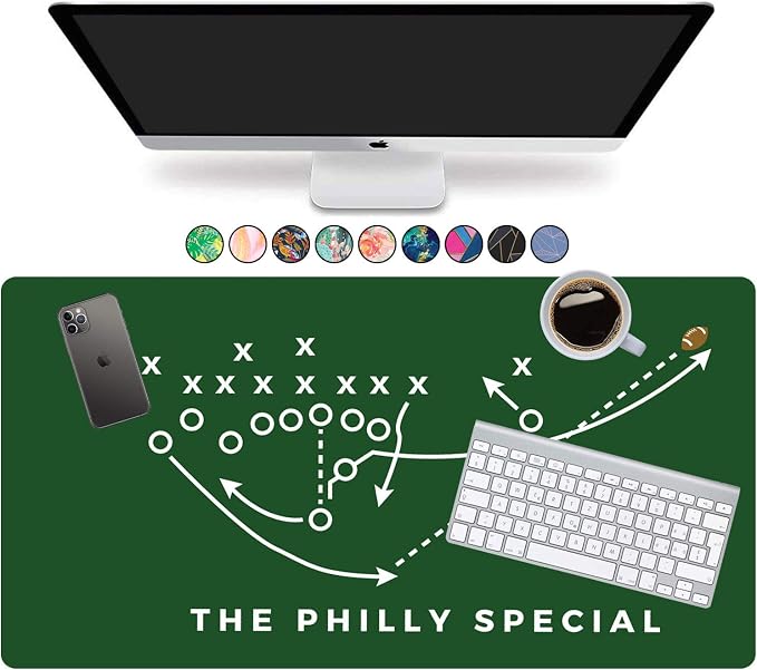 French KOKO Large Philadelphia Football Desk Mat 36" x 16.5" – XL Desk Pad Mat Featuring the Philly Special Play, Oversized Mouse Pad Protector, for Men, Teen Boys, Dad, Office