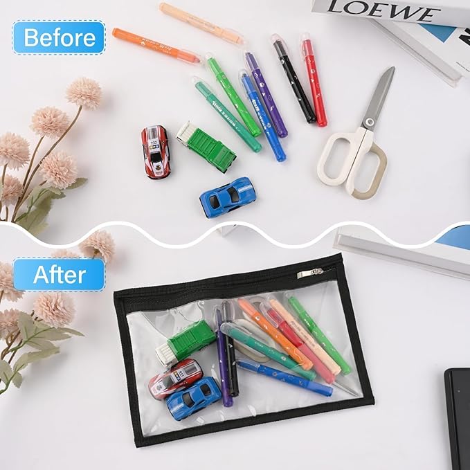 8Pcs Clear Zipper Pouches, Waterproof Pencil, Pen Bags, PVC Travel Toiletry Makeup Storage, Envelopes, File Folder Storages, Multi Purpose Pouch Office Supplies(Black Edging,11.5 x 7 Inches)