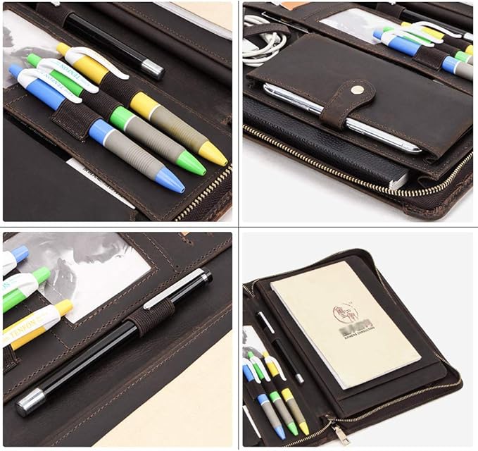 Leather Portfolio Padfolio for ipad Pro 11" Genuine Leather Smart Folio for 11-inch ipad pro 11 case with Pencil Holder Zipper Pocket Multifunctional Case for iPad 11/iPad 10.5/iPad 9.7