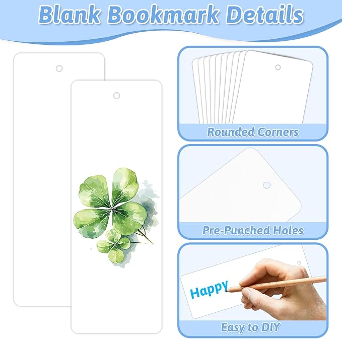 DSYIL 200 PCS Blank Bookmarks Bulks – White Paper Book Mark Blanks 350GSM Cardstock DIY Bookmark for Craft Projects Gifts Tags and Library Donations, 5.5 x 2 Inches