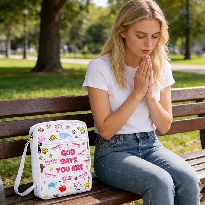 Wxiben Bible Cover Case for Women - Bible Carrying Case with Handle and Zippered Pocket Animal God Says You are Bible Holder Bags Christian Gifts for Girls Church Bible Study Supplies Accessories