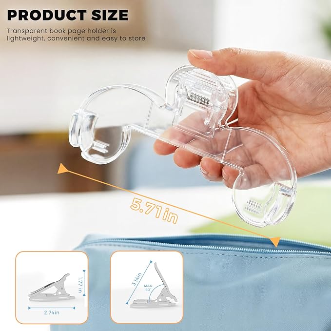 Transparent Book Page Holder for Reading, Large Book Clips to Hold Book Open, Page Holder Clip for Fixing Music Book, Page Marker for Teaching, Cooking