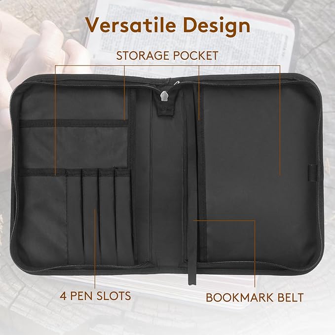 Bible Cover for Men, Bible Carrying Book Case, Protective Bible Organizer Holder Bag with Handle and Zippered Pocket, Christian Gift for Boy (Bald Eagle Cross & Deer, L)