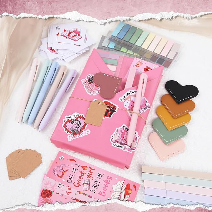 Blind Date with a Book Gift Box 6 Set Spicy Fairytale Blind Book Date Supplies Including Kraft Paper Tags Romance Bookmark Pens Stickers Gifts for Women Books Lovers Club Bookish Reader
