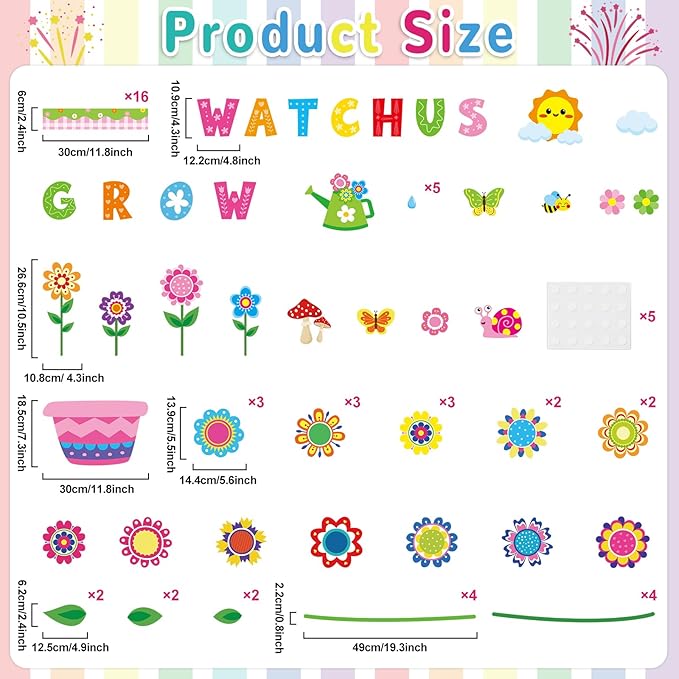 Spring Theme Bloom Flower Bulletin Board Set Watch Us Grow Classroom Decor Spring Floral DIY Photo Craft Cutouts Inspirational Bulletin Board for Back to School Classroom Wall Decor Party Supplies