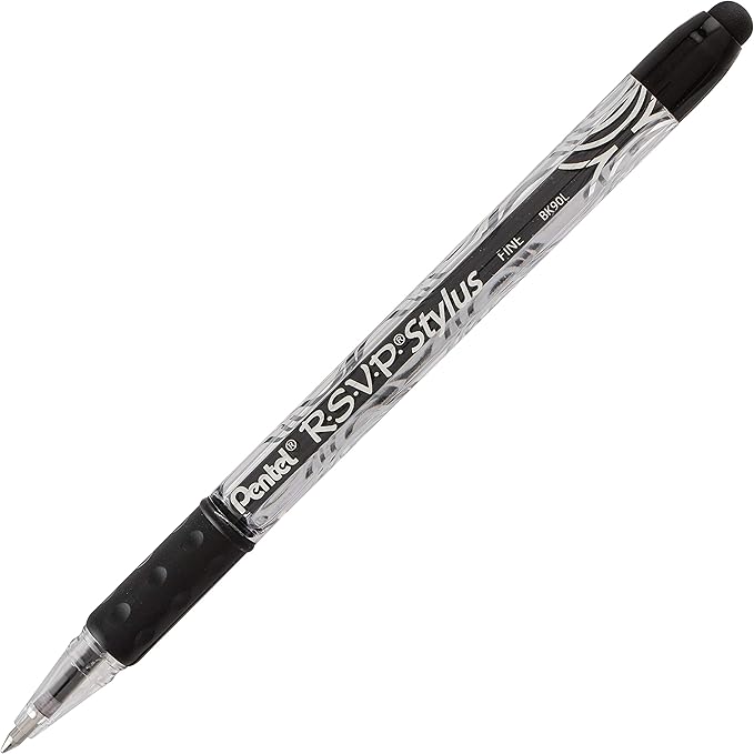 Pentel RSVP STYLUS Ballpoint Pen, Fine Line, Black Ink (BK90L-A) (12 count)
