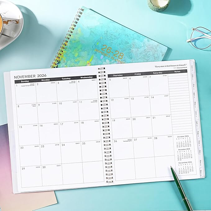 2026-2028 Monthly Planner - 2 Year Monthly Planner/Calendar 2026-2028, July 2026 - June 2028, 11" x 9", 24 Months Calendar, Yearly planners, Tabs, Inner Pocket, Twin-wire Binding - Oil Painting