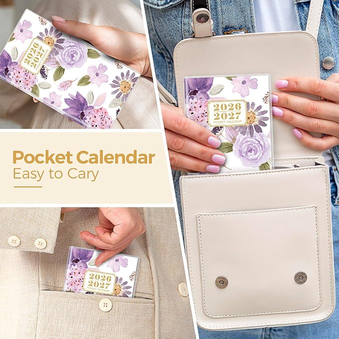 SKYDUE Pocket Calendar 2026-2027, Pocket Monthly Planner Jan 2026 - Dec 2027 for Purse, 6.7" X 3.7" 24-Month Small Planner, Academic Year Calendar, Compact Design with Plastic Sleeve