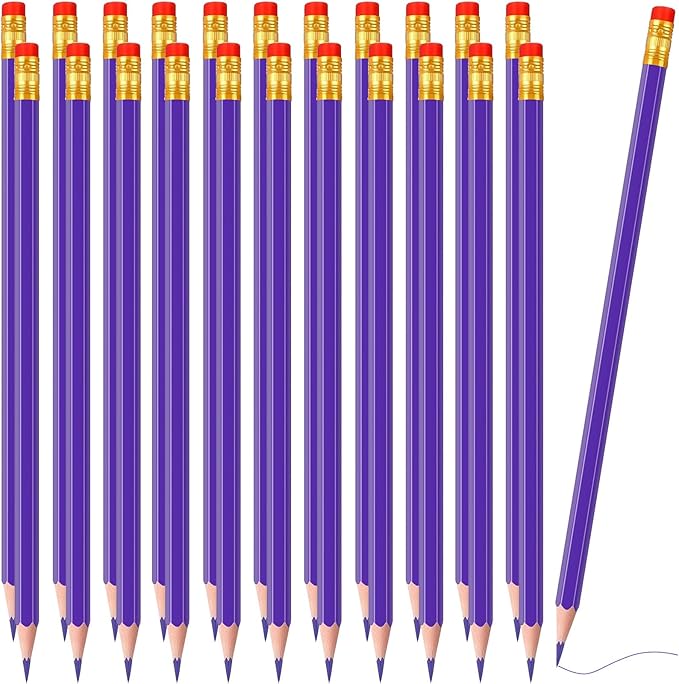 Zhanmai 24 Pieces Purple Pencils with Eraser Pre Sharpened Wooden Erasable HB Checking Pencils with Erasable Tops for Writing Drawing Checking Coloring Tests Grading Map Coloring Editing Office Favors