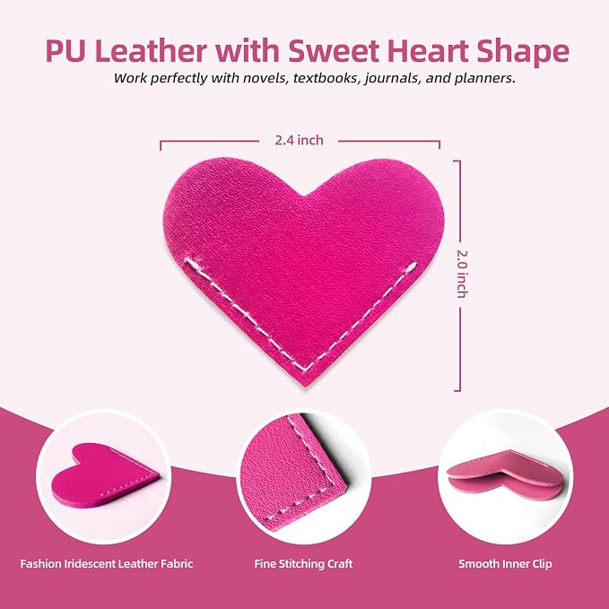 Leather Heart Bookmarks, 8 Pcs Cute Handmade Page Corner Book Markers, Small Gifts for Reading Women, Lovers, Kids, Teachers, Friends, Book Accessories for School Office Home Supplies (8PC-Fantasy)
